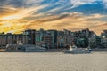 Oslo Norway sunset city skyline at harbour Royalty Free Stock Photo