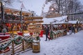 Oslo, Norway - Traditional Christmas market with falling snow