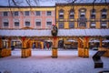 Oslo, Norway - Traditional Christmas market with falling snow Royalty Free Stock Photo