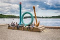 Oslo people on harbour beach Aker Brygge Royalty Free Stock Photo