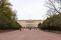 Oslo royal palace, view from parkway alley boulevard avenue with Royalty Free Stock Photo