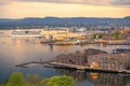 Oslo waterfront downtown city skyline cityscape in Norway at sunset Royalty Free Stock Photo