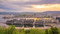 Oslo waterfront downtown city skyline cityscape in Norway at sunset Royalty Free Stock Photo