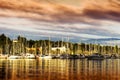 Oslo yacht club orange sunset bokeh background