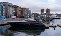 Norway April 07/2021 View of Oslo City Hall from Aker Brygge Royalty Free Stock Photo