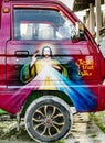 Colorful religious artwork adorns a customized Philippines transportation vehicle Royalty Free Stock Photo