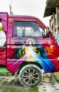 Colorful religious artwork adorns a customized Philippines transportation vehicle Royalty Free Stock Photo