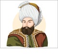 `Osman Gazi` 1258-1326 cartoon vector illustrationabraham