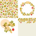 Osmanthus fragrans posters set. Asian osmanthus flowers background collection. Asian floral traditional banners. Korean