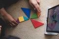 Leicester, Leicestershire, United Kingdom. 22 February 2019. School age kids learning and enjoying on Osmo, a platform using iPads