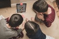 Leicester, Leicestershire, United Kingdom. 22 February 2019. School age kids learning and enjoying on Osmo, a platform using iPads Royalty Free Stock Photo