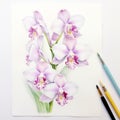 Orchid Watercolor Painting White Starburst Flowers On White Background