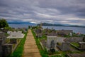 OSORNO, CHILE, SEPTEMBER, 23, 2018: Beautiful view from the cemetery of Puerto Octay, Chile