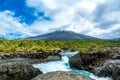 Osorno volcano view from Petrohue waterfall, Los Lagos landscape, Chile, South America Royalty Free Stock Photo