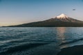 Osorno vulcano at sunset in Llanquihue lake