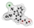 Ospemifene dyspareunia drug molecule. Used to treat pain during sexual intercourse dyspareunia.