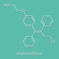 Ospemifene dyspareunia drug molecule. Used to treat pain during sexual intercourse dyspareunia. Skeletal formula.