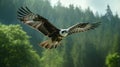 Hyperrealistic Vray Image Of Osprey Flying In Forest