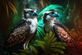 Design of two colorful Osprey bird in the Jungle.