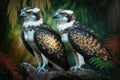 Design of two colorful Osprey bird in the Jungle.