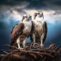 Ai Generated illustration Wildlife Concept of Osprey Pair In Nest Royalty Free Stock Photo