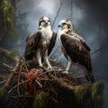 Ai Generated illustration Wildlife Concept of Osprey Pair In Nest Royalty Free Stock Photo