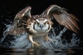 An osprey splashing on water, created by generative Ai