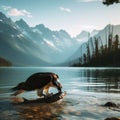 Osprey swoops and catches prey in open lake