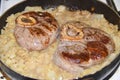 Ossobuko grilled beef with cabbage in a pan cooking dish