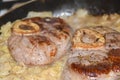 Ossobuko grilled beef with cabbage in a pan cooking dish