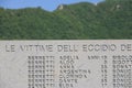 Ossuary monument of Sant`Anna di Stazzema. Nazi massacre of 12 August 1944. Plaque with the list of victims of the massacre