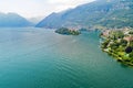 Ossuccio and island Comacina - Lake Como IT - Aerial view Royalty Free Stock Photo