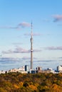 Ostankinskaya tv tower in city in sunny autumn day Royalty Free Stock Photo