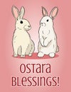 Ostara Blessings pagan holiday postcard. Easter bunny or hare vector illustration