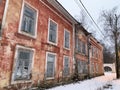 Ostashkov, Russia, January, 06.2020. Old house 31 along the street Volodarsky in city Ostashkov. Russia, Tver region