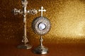 Ostensory for worship for Catholic church ceremony. Corpus christi. Royalty Free Stock Photo