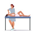 Osteopathic Treatment Concept. Woman Lying On Couch In Doctor Osteopath Office. Female Character Applying Facial Massage