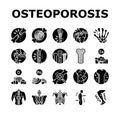 osteoporosis bone pain calcium icons set vector