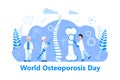Osteoporosis world day concept, osteoarthritis anatomical vector. Tiny doctors research bones of human