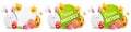 Oster Angebot, Oster Aktion Easter Action Offer Buttons Set with Easter bunny and painted Easter eggs isolated vector