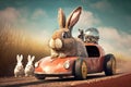 Osterausflug, Osterhase im Tretauto,Generative AI Royalty Free Stock Photo