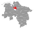 Osterholz county red highlighted in map of Lower Saxony Germany Royalty Free Stock Photo