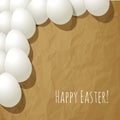 Happy Easter postcard white eggs in the corner on a crumpled paper brown background