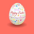 Happy Easter postcard white egg on a Coral color background