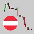 Osterreich crisis. Flag of Osterreich . Stock market graph or forex trading chart for business and financial concepts and reports