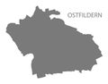 Ostfildern city map with boroughs grey illustration silhouette shape Royalty Free Stock Photo
