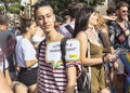 Girl on the Lazio pride day walks with cartoon wrote: Love it s a human right