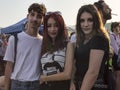 Three friends pose for the camera on the Lazio pride day event in Rome Royalty Free Stock Photo