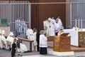 Pope Francesco Bergoglio celebrates the Corpus Domini mass in Sant Monica square in Rome Royalty Free Stock Photo