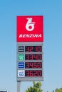 Price board at Benzina gasoline station